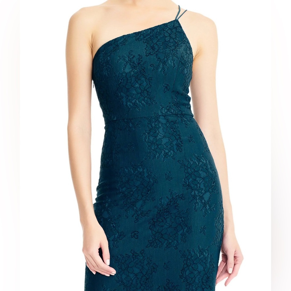Adrianna Papell Teal Lace One-Shoulder Silhouette Mermaid Gown Size 10 - Picture 2 of 15